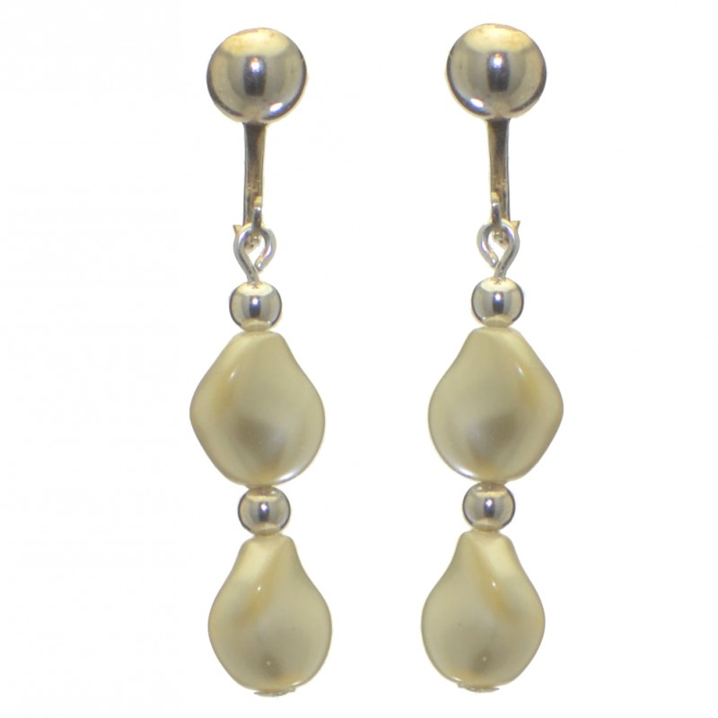 ACCALIA silver plated cream Swarovski elements curved pearl clip on earrings