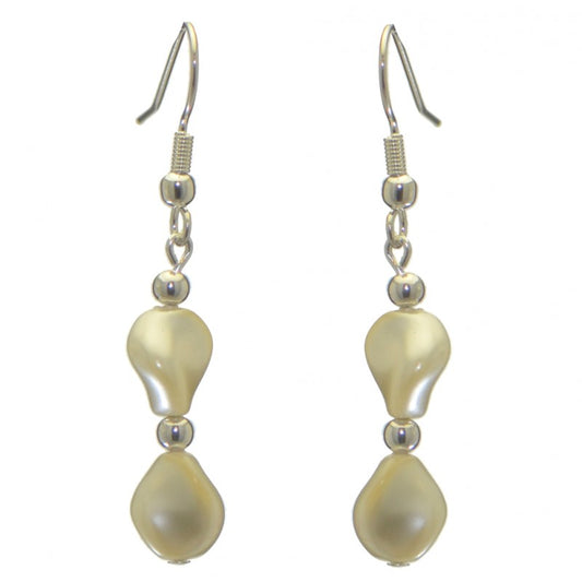 ACCALIA silver plated cream Swarovski elements curved pearl hook earrings