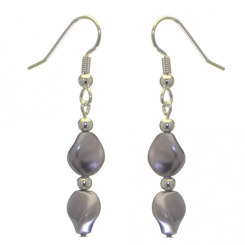ACCALIA silver plated purple Swarovski elements wave pearl hook earrings