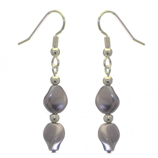 ACCALIA silver plated purple Swarovski elements wave pearl hook earrings