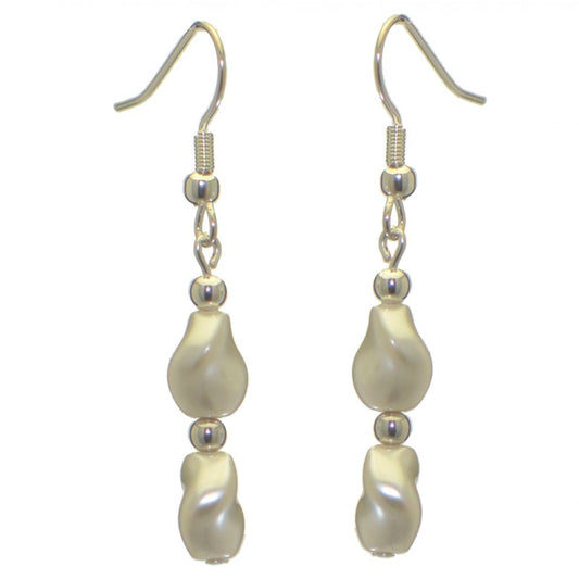 ACCALIA silver plated white Swarovski elements curved pearl hook earrings