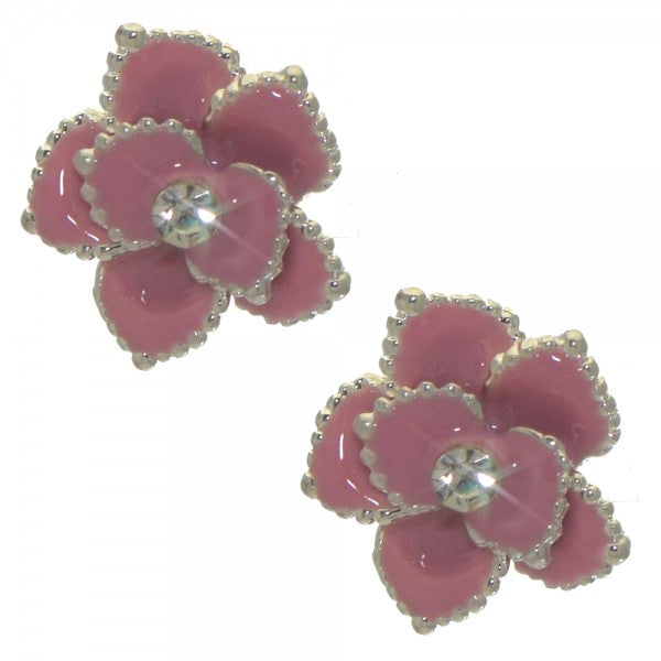 ADABELLE silver tone pink crystal post earrings