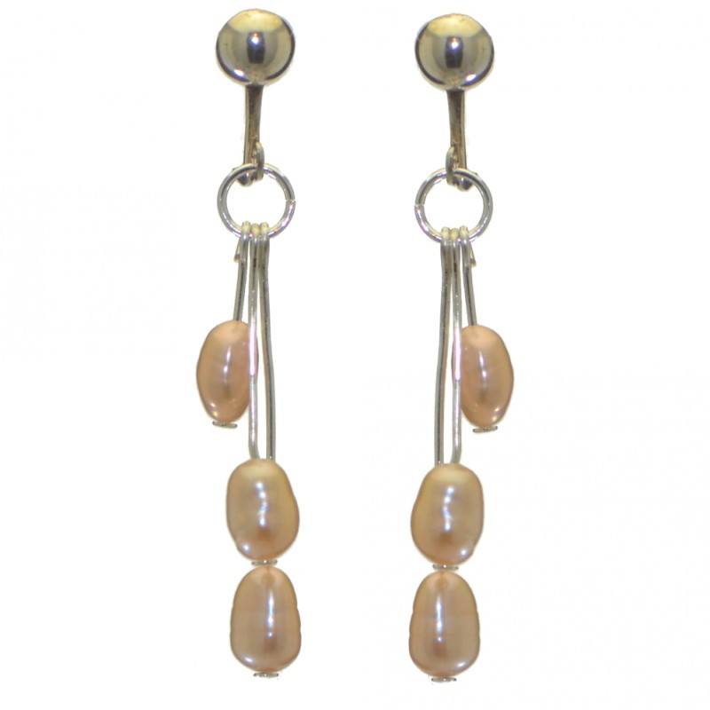 ADDIE DROPS silver plated triple cream freshwater pearl clip on earrings