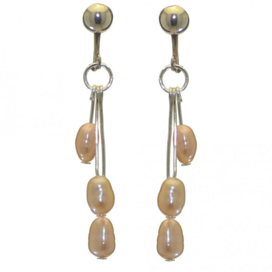 ADDIE DROPS silver plated triple cream freshwater pearl clip on earrings