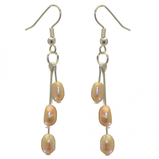 ADDIE DROPS silver plated triple cream freshwater pearl hook earrings