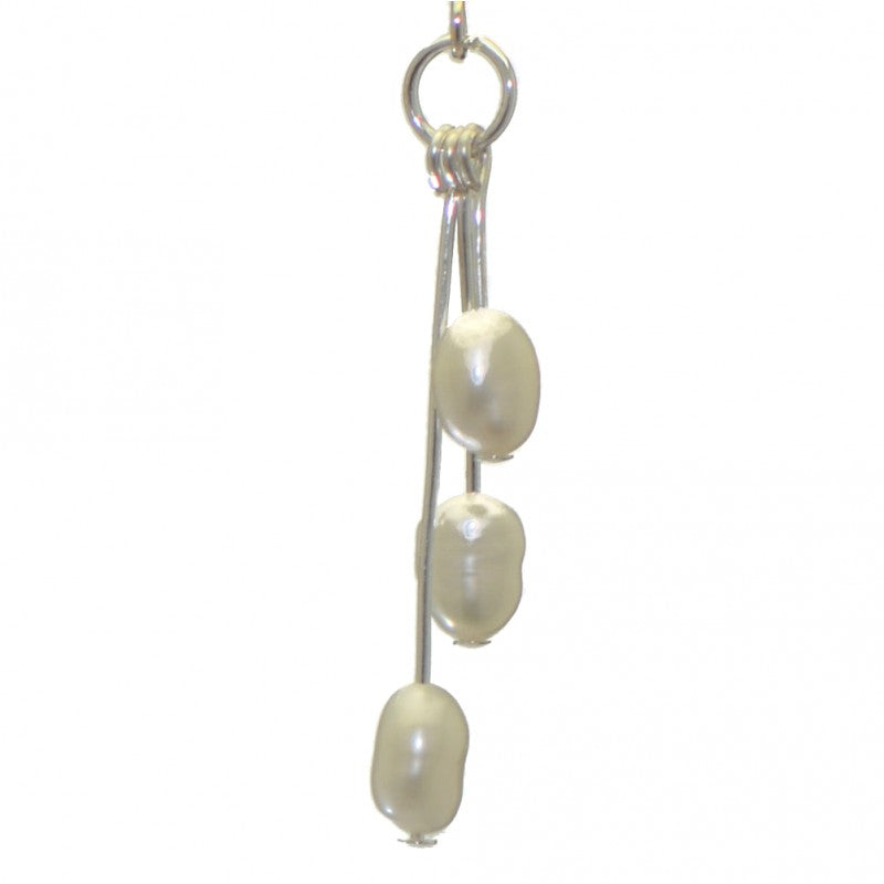 ADDIE DROPS silver plated triple white freshwater pearl hook earrings