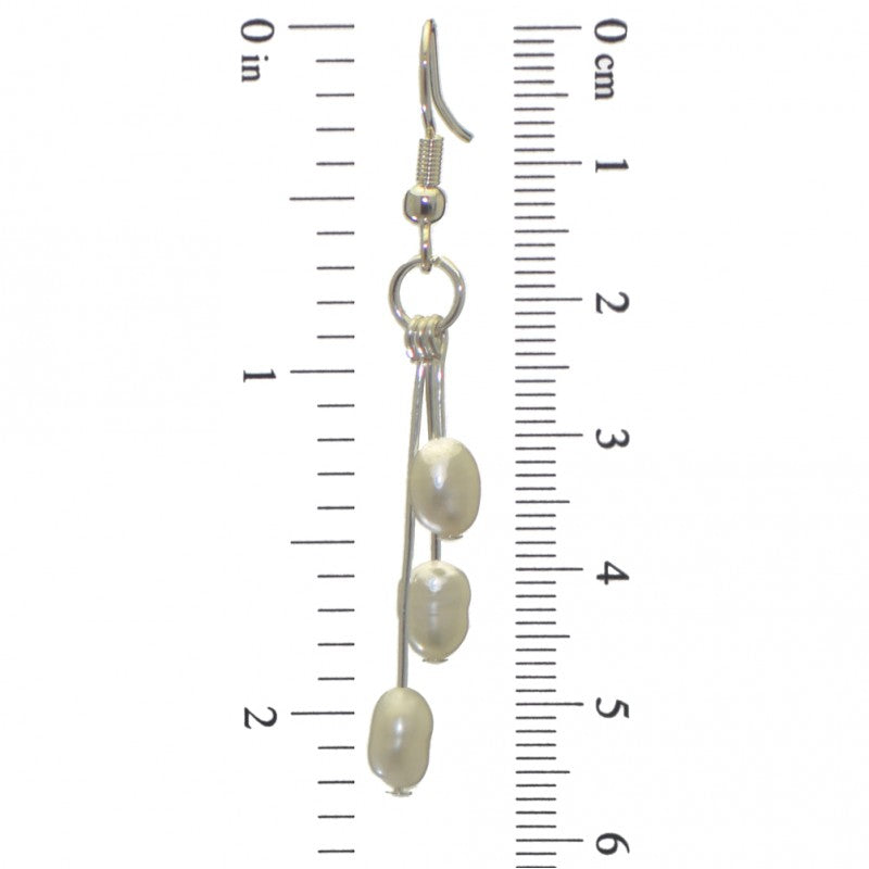 ADDIE DROPS silver plated triple white freshwater pearl hook earrings
