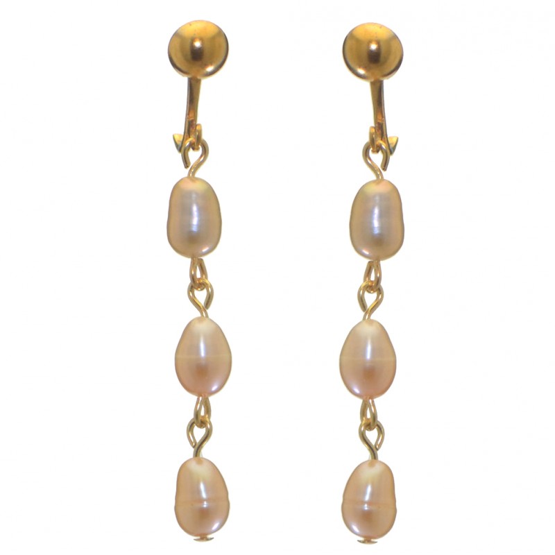 ADDIE LINKS gold plated triple cream freshwater pearl clip on earrings