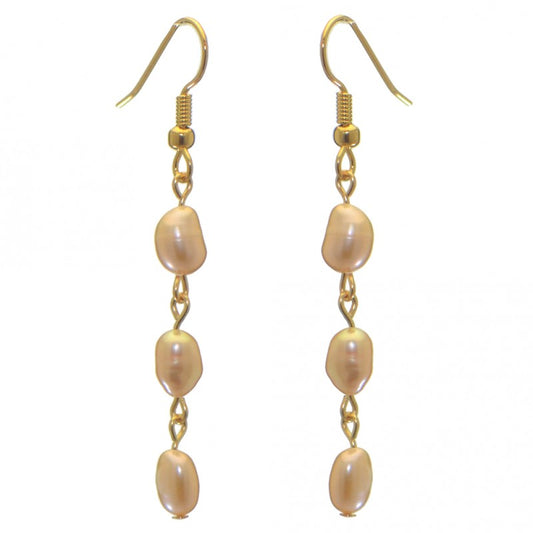 ADDIE LINKS gold plated triple cream freshwater pearl hook earrings