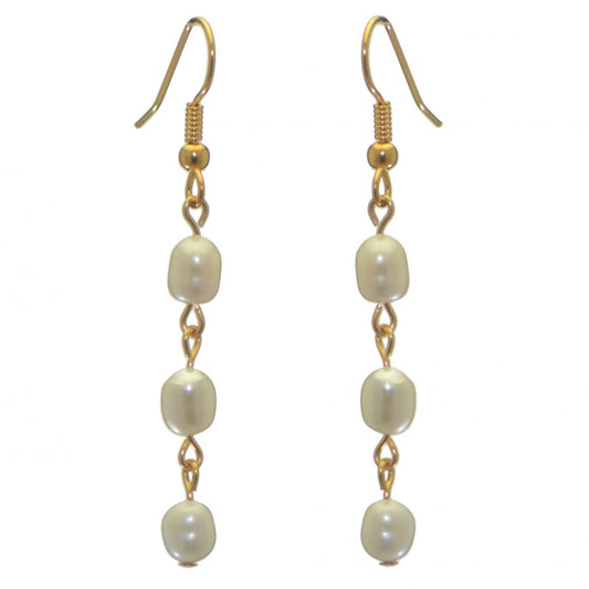 ADDIE LINKS gold plated triple white freshwater pearl hook earrings