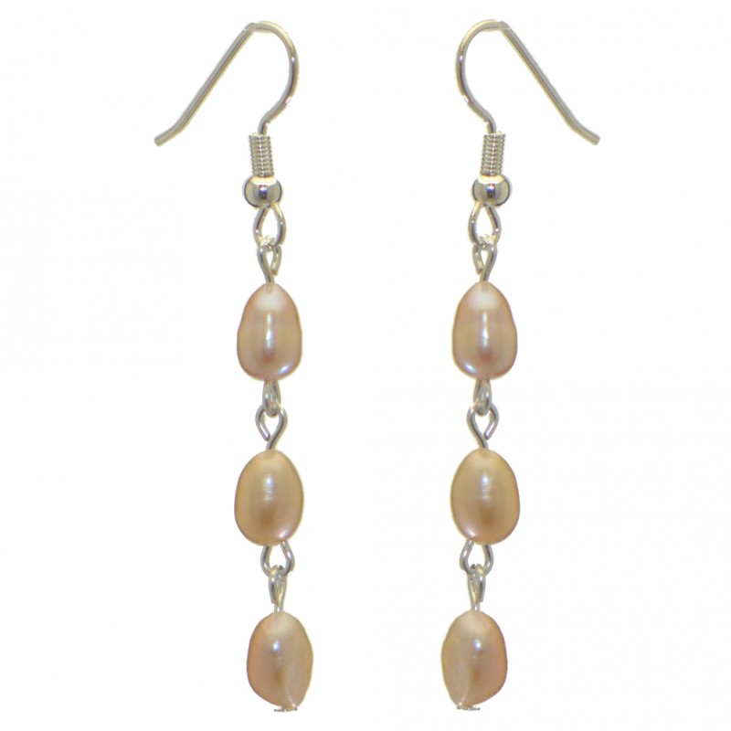 ADDIE LINKS silver plated triple cream freshwater pearl hook earrings
