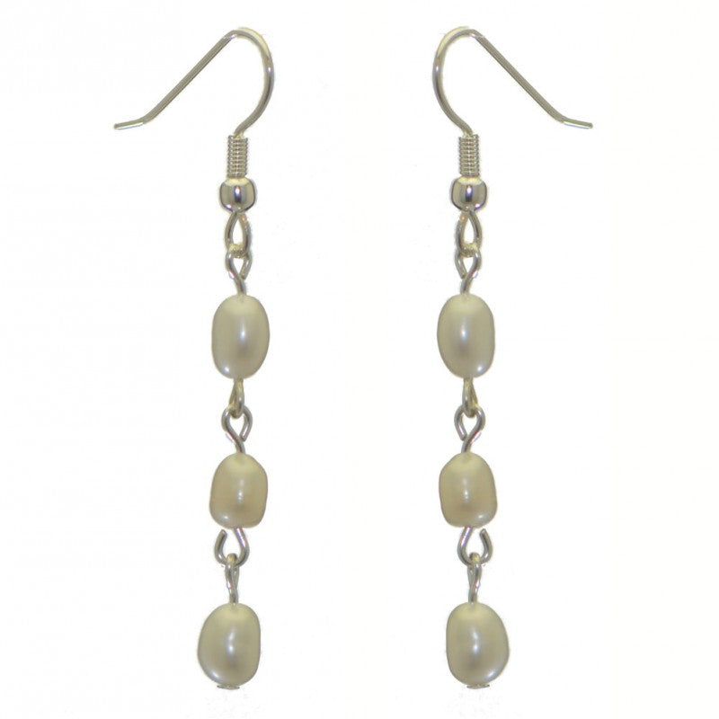 ADDIE LINKS silver plated triple white freshwater pearl hook earrings