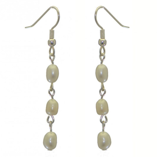 ADDIE LINKS silver plated triple white freshwater pearl hook earrings