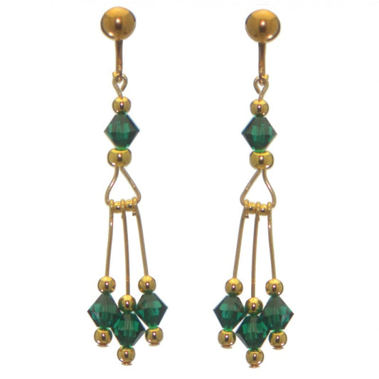 ADELHEID gold plated swarovski elements emerald green crystal drop clip on earrings