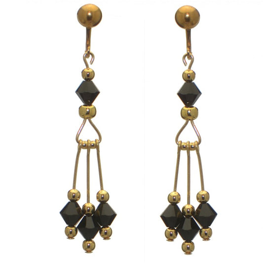 ADELHEID gold plated swarovski elements jet black crystal clip on earrings