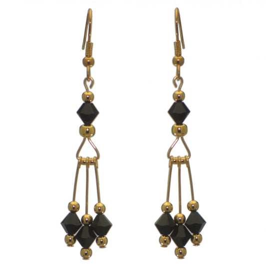 ADELHEID gold plated swarovski elements jet black crystal hook earrings