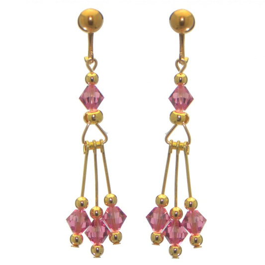 ADELHEID gold plated swarovski elements rose pink crystal clip on earrings