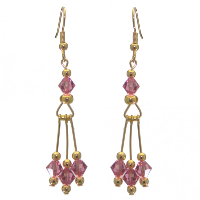 ADELHEID gold plated swarovski elements rose pink crystal hook earrings