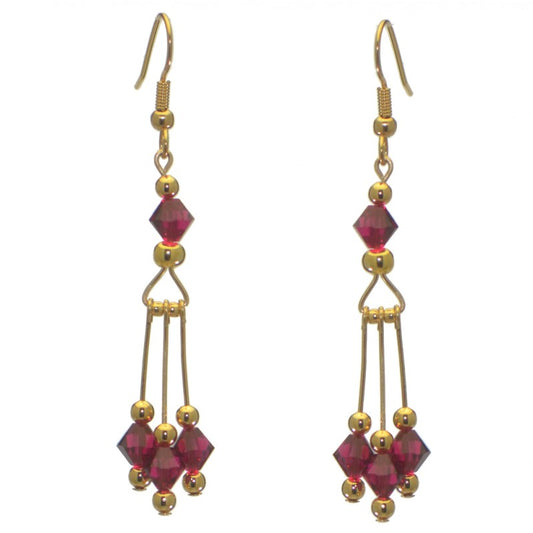 ADELHEID gold plated swarovski elements ruby red crystal hook earrings
