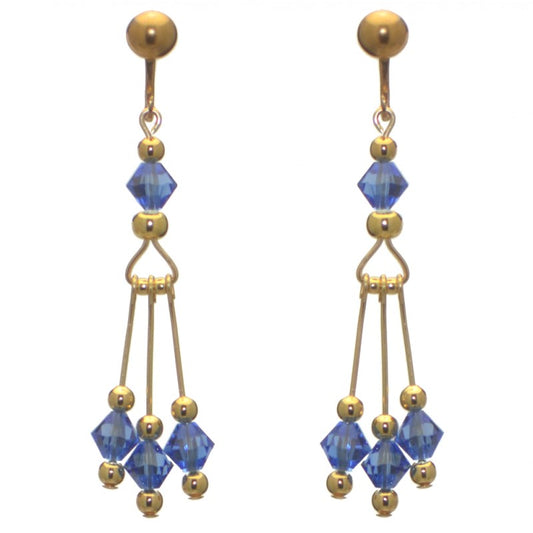 ADELHEID gold plated swarovski elements sapphire blue crystal clip on earrings