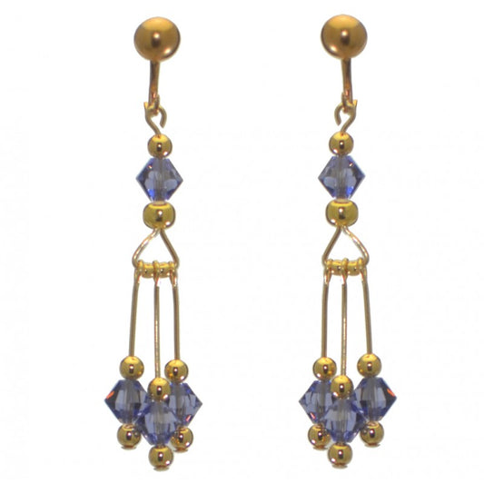 ADELHEID gold plated swarovski elements tanzanite crystal drop clip on earrings