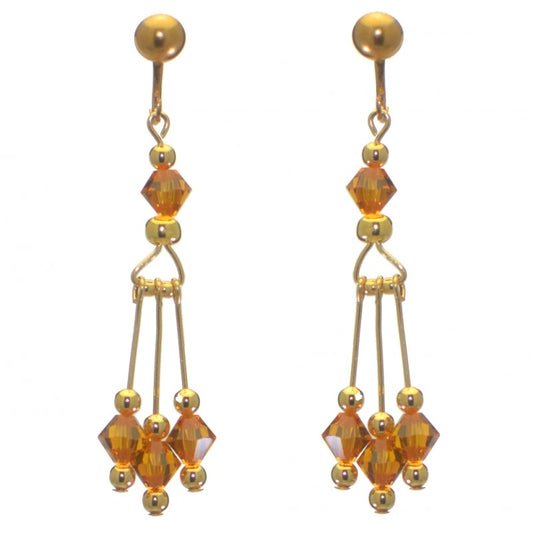 ADELHEID gold plated swarovski elements topaz yellow crystal clip on earrings