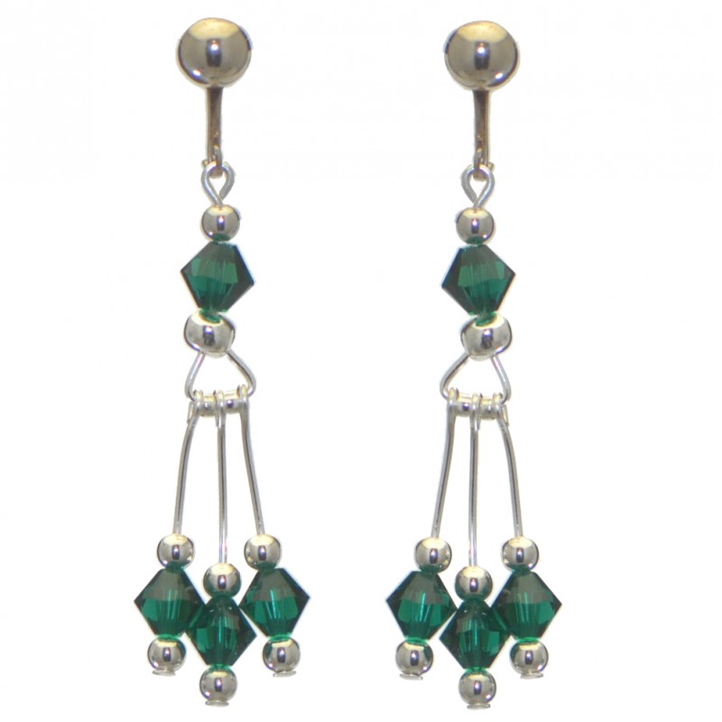 ADELHEID silver plated swarovski elements emerald green green crystal clip on earrings