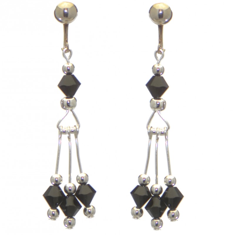 ADELHEID silver plated swarovski elements jet black crystal  clip on earrings