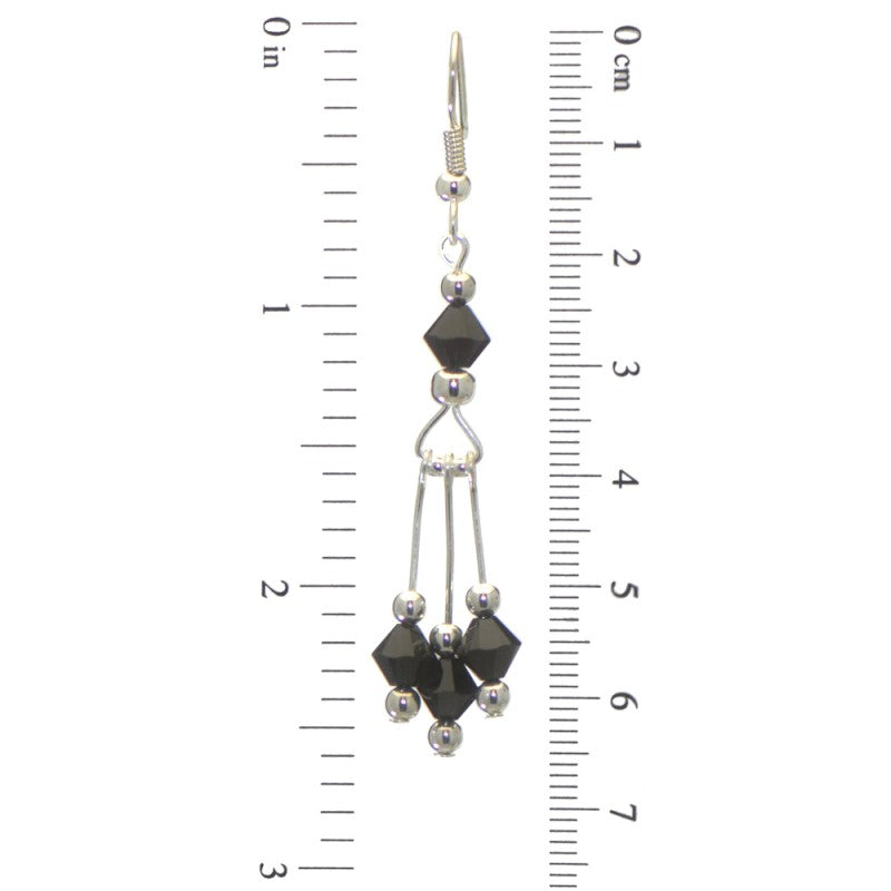 ADELHEID silver plated swarovski elements jet black crystal hook earrings