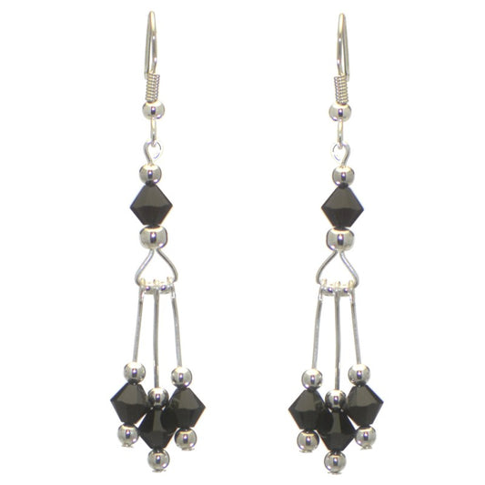 ADELHEID silver plated swarovski elements jet black crystal hook earrings