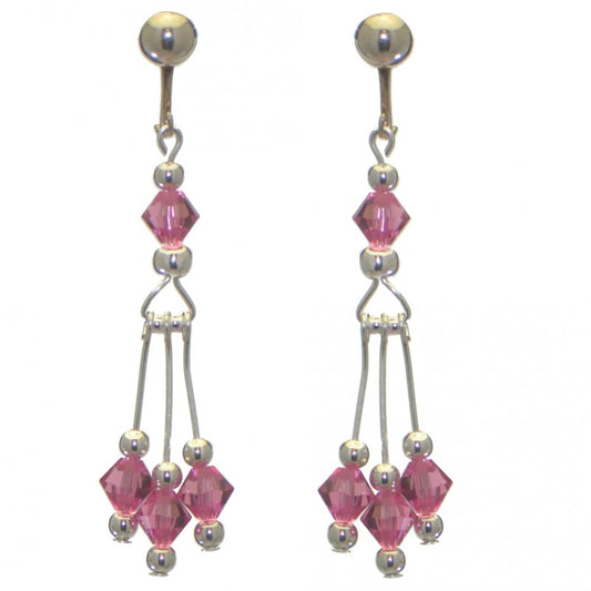 ADELHEID silver plated swarovski elements rose pink crystal clip on earrings