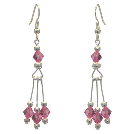 ADELHEID silver plated swarovski elements rose pink crystal hook earrings