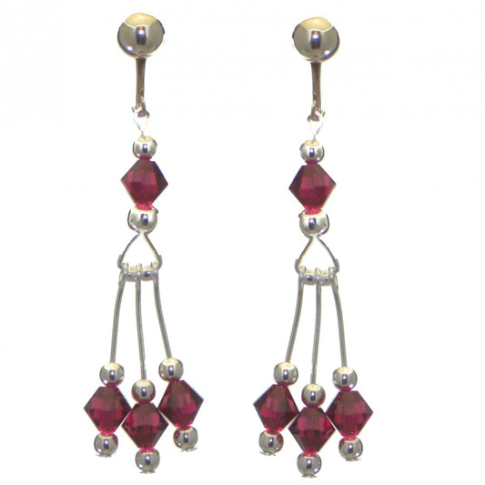 ADELHEID silver plated swarovski elements ruby red crystal clip on earrings