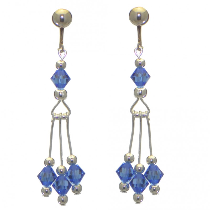ADELHEID silver plated swarovski elements sapphire blue crystal clip on earrings