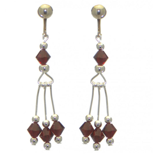 ADELHEID silver plated swarovski elements siam red crystal clip on earrings