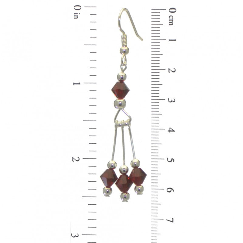 ADELHEID silver plated swarovski elements siam red crystal hook earrings