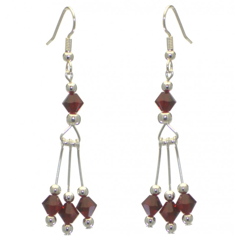 ADELHEID silver plated swarovski elements siam red crystal hook earrings