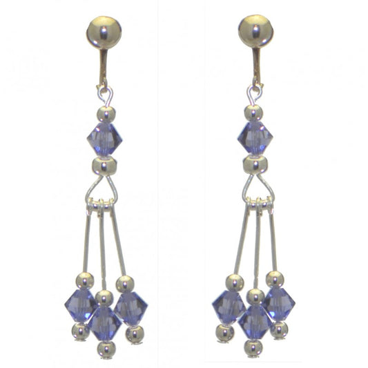 ADELHEID silver plated swarovski elements tanzanite crystal  clip on earrings