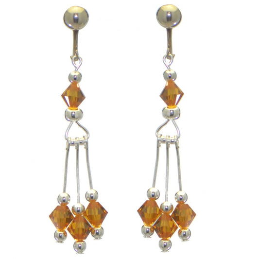 ADELHEID silver plated swarovski elements topaz yellow crystal clip on earrings