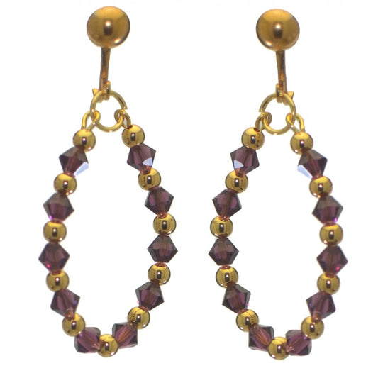 ADEOLA OVAL gold plated amethyst crystal hoop clip on earrings