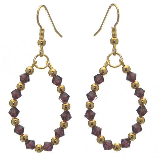 ADEOLA OVAL gold plated amethyst crystal hoop hook earrings