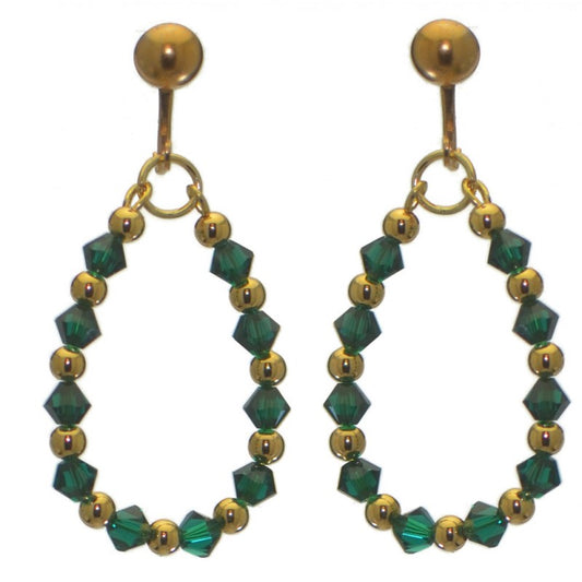 ADEOLA OVAL gold plated emerald green crystal hoop clip on earrings