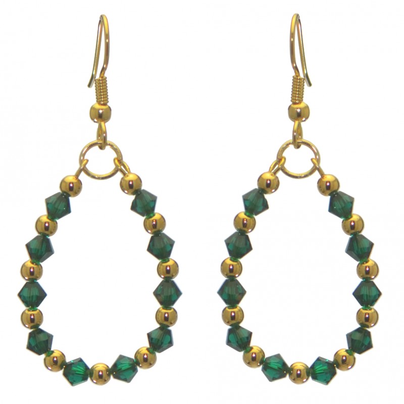 ADEOLA OVAL gold plated emerald green crystal hoop hook earrings
