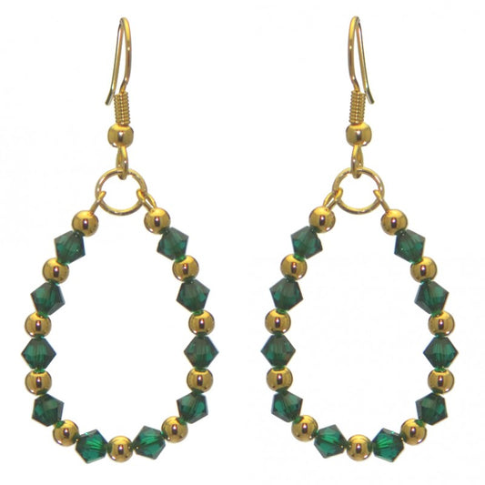 ADEOLA OVAL gold plated emerald green crystal hoop hook earrings