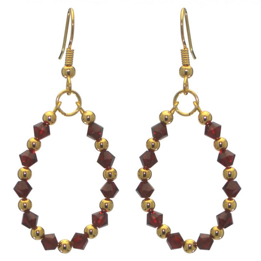 ADEOLA OVAL gold plated siam red crystal hoop hook earrings