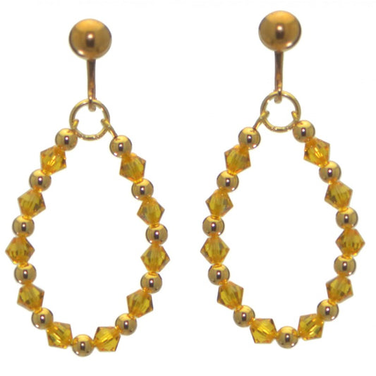 ADEOLA OVAL gold plated sunflower yellow crystal hoop clip on earrings