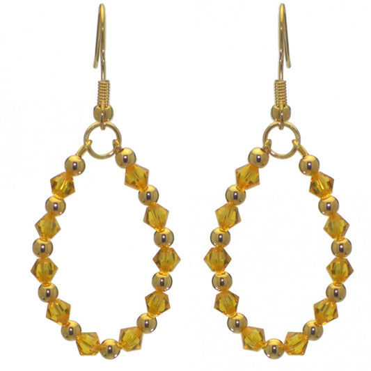 ADEOLA OVAL gold plated sunflower yellow crystal hoop hook earrings