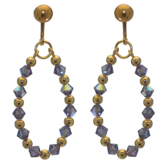 ADEOLA OVAL gold plated tanzanite crystal hoop clip on earrings