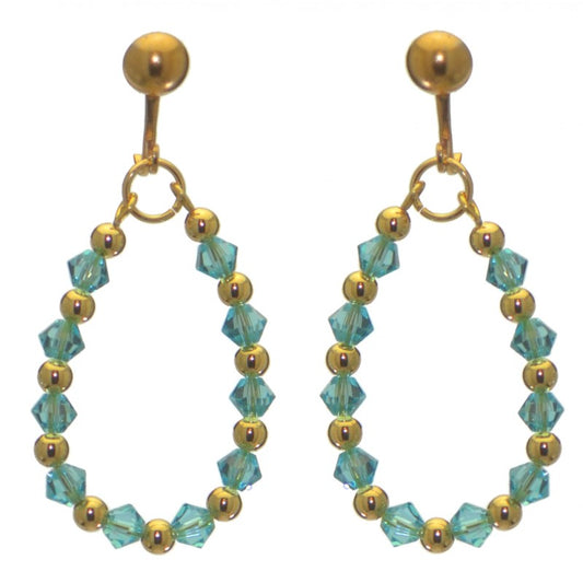 ADEOLA OVAL gold plated turquoise crystal hoop clip on earrings