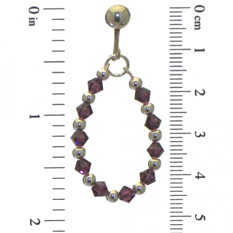 ADEOLA OVAL silver plated amethyst crystal hoop clip on earrings